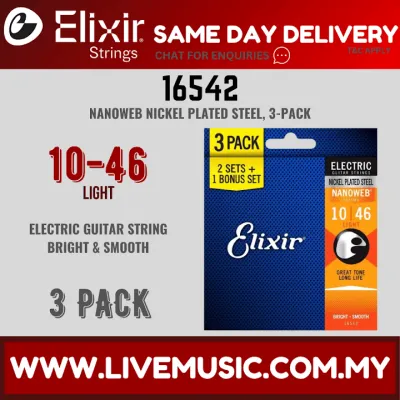 Elixir 16542 Nanoweb Coated Light Electric Guitar Strings - 3-Pack (10-46)