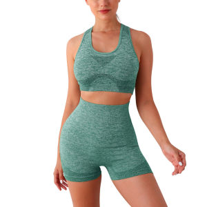 Womens Sports Suit - Seamless Sports Bra & High-Waisted Shorts for Yoga Running & Fitness - Comfortable Breathable Moisture-Wicking