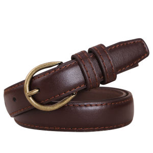 Korean version of soft fashion thin belt casual fashion belt women wearing all metal round buckle high quality PU belt
