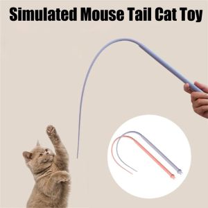 TIONCLAT Simulated Mouse Tail Cat Toy Silicone Creative Cat Teaser Funny Stick Long Tail Pet Interactive Toys Cats