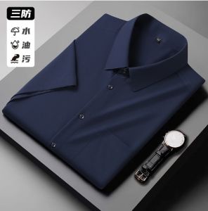 L-10XL plus size waterproof men collar short sleeve black white pocket top man casual formal big oversize shirts