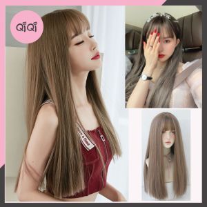 Tóc giả nguyên đầu dài thẳng tự nhiên CAO CẤP giống tóc thật tặng kèm lưới tóc Qiqishop