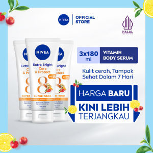 (PAKET HEMAT ISI 3) NIVEA Body Serum Extra Bright Care & Protect SPF 15 180ml - Hand body serum lotion moisturizer mencerahkan kulit kusam badan glowing brightening tone up melembabkan kering SPF UV matahari -