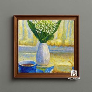 Tranh Nghệ thuật "Cà Phê Và Bình Hoa Chuông" VIETSMART ART - Acrylic 40 x 40cm