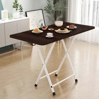 Modern Compact Rectangular Folding Dining Table with Galvanized Legs and Anti-Slip Feet