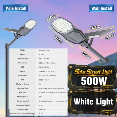 Solar Light Outdoor Lampu Solar Jalan Taman Street Light Super Bright Super Power LED Lamp Waterproof 170KW IP67 Aluminium casing Warm White