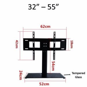 TV Table Stand / TV Base / Table Top Stand / Tempered Glass / 32 to 55 (Black)
