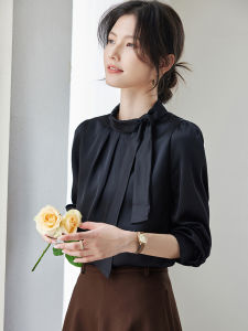 AMMIN 2025 Spring and autumn new simple collar with long sleeve commuter chiffon shirt womans Korean version style simple solid color elegant blouse