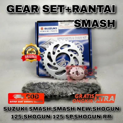 GEAR SET+RANTAI SUZUKI SMASH BUAT MOTOR SMASH SMASH NEW SHOGUN 125 KUALITAS ASLI ORIGINAL SUZUKI