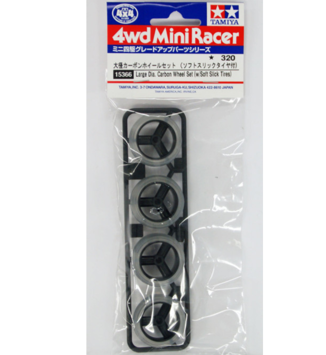 Tamiya mini 4wd Large Dia. Carbon Wheel Set w/ Soft Slick Tires 15366 ...