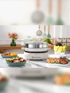 Nồi lẩu nướng Bear 3 in 1 DHG-C40W2 Bộ nồi lẩu tháo rời của Bear với 3 khay riêng biệt