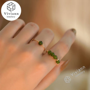 Viviann Original Hetian Jade Emerald 14K Gold Wrapped Ring Green Hetian Jade Ring Charm Jewelry Gifts for Women Bohemian Gold Chain Rings Set For Women Fashion Boho Rings Party Trend Jewelry