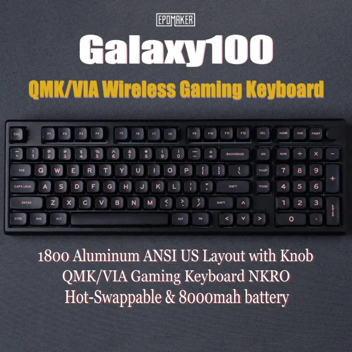 EPOMAKER Galaxy100 QMK/VIA 1800 ANSI Layout Aluminum Gasket Wired/BT5.0/2.4Ghz Mechanical Gaming Keyboard with 8000mAh Battery