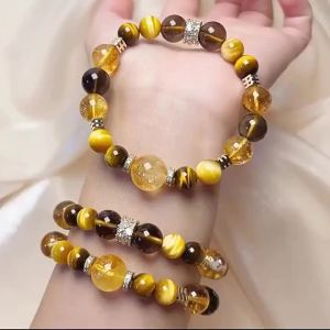 [ Jinba Big Comprehensive ] Natural Yellow Pagoda Crystal Bracelet for Men and Women Golden Tiger Eye Stone Jewelry Yellow Crystal Bracelet Wholesale
