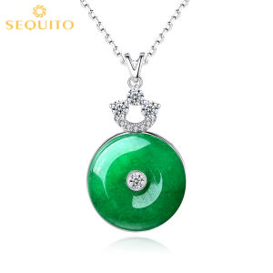 SEQUITO Women Classic Green CZ Stone Round Pendant Charm Necklace Fashion Silver Plated Jewelry SN008