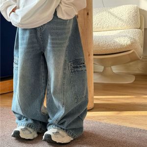 Pants For Kids Boys American Vintage Denim Loose Wide-leg Pants Multi-pocket Cargo Straight Pants