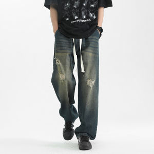 Celana Jeans Sobek Pria Celana Denim Panjang Robek Ripped Cowok Versi Korea Pants K532B