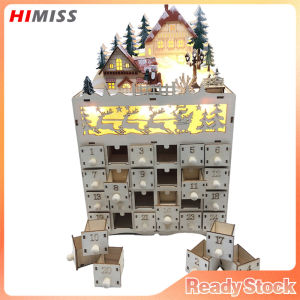 HIMISS Calendar Ornament Wooden Christmas Advent Calendar Reindeer Village LED Holiday Decoration Christmas Gift For Friends DIY Artisan