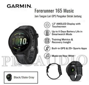 Garmin Forerunner 165 Music / Garmin Forerunner 165 Music / FR165 Music / FR 165 Music - Black Slate - Garansi Resmi