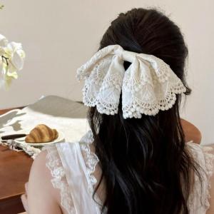Elegant Embroidered Bows Hair Clip With Lace Design Spring Clasp Hair Accessories For Bridal Event Casual Styling