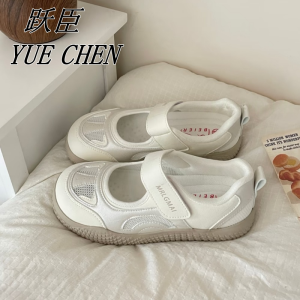 French Mary Jane Womens Shoes Summer New Versatile Platform Soled Velcro Shallow Round Toe Canvas Shoes Single Shoe Tide