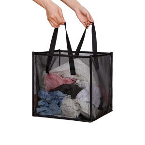 Giỏ đựng đồ giặt có thể gấp gọn có tay cầm Túi đựng đồ lưới hai lớp dùng khi đi du lịch/ở ký túc xá và sử dụng tại nhà