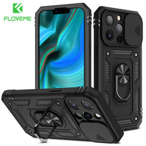 FLOVEME Luxury Armor Phone Case For iphone 16 15 14 13 12 11 Pro Max Ring Bracket Lens Protection Push Window Cover