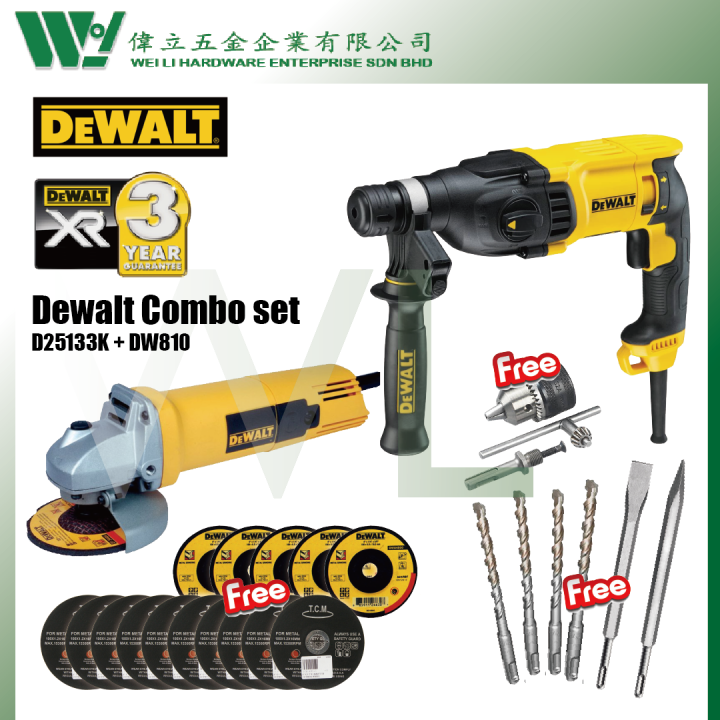 Dewalt Combo set Rotary Hammer + Angle Grinder D25133K + DW810