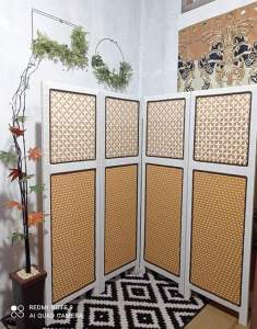 ( COD )Sketsel Partisi Penyekat ruangan portable rotan sintetis 4 daun pintu