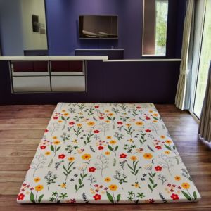 Kasur Lantai Resleting 200x150cm Kasur Karpet Isi Busa Kuning Motif Bunga LP
