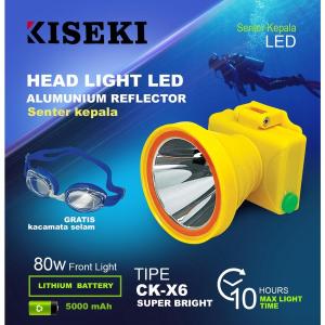 Senter Kepala selam KISEKI CK-X6 80w Senter diiving Headlamp Super Bright Cahaya Putih