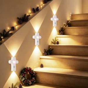 SVSAKZ168 Tri-color Dimming ic Intelligent Wall Lamp Wireless Heart Design Cross-Shaped Night Lamp Romantic USB Charging Indoor Wall Light Corridors
