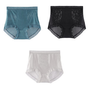 INTIMA 3PCS Plus Size Panties for Women Ice Silk Underwear High Waist Briefs Tummy Control Antibacterial Cotton Crotch Underpants Breathable Seamless Female Intimates Panty