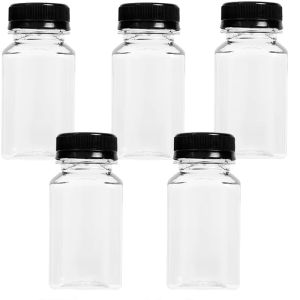 【Swan Home】5Pcs Plastic Clear Empty Seal Bottle with Screw Cap Reusable DIY Fruit Juice Milk Beverage Container Birthday Party Travel Practical Bottles ﻿