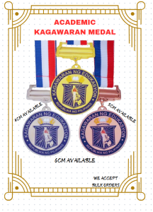 KAGAWARAN MEDALS- Premium New 4cm Gold/Silver/Bronze