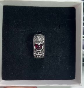 Vintage Garnet Pixiu Ring for Men Thai Silver Heart Sutra Single Mens Ring Red Corundum Golden Toad Open Ring