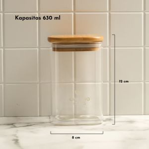 Suga Toples Kaca Transparan Estetik Tutup Kayu Bambu Kedap Udara/Toples Bening Tempat Penyimpanan Makanan Bumbu Kue Kering/Glass Jar Sealed Tank Aesthetic