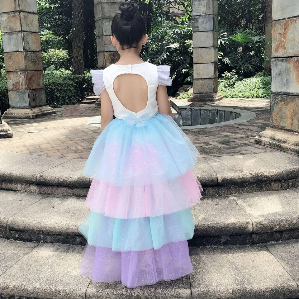 Hot Sale Girl Princess Dress Unicorn Fluffy Dress Rainbow Dress