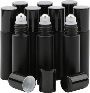 Kesell 10ml Glass Essential Oil Roller Bottles 10-Pack Black Stainless Steel Roller Ball Leak-Proof Travel Size for Perfume Cosmetic Sample