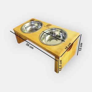 Tempat Makan Kucing dan Anjing Lucu 2 bowl dari Kayu Pinus