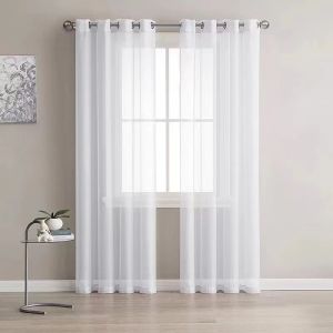 ม่านโปร่งแสงสีขาว ห่วงตาไก่ ผ้าคอตตอนผสม ดีไซน์มินิมอล รับประกัน 10 ปี จัดส่งในวันเดียวกัน