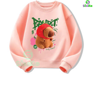 Áo cho bé Sweater bé trai va bé gái in hình capybara nón đỏ từ 6kg-32kgATD05