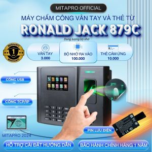 Ronald Jack 879C - Máy Chấm Công Vân Tay Đời Mới Tích Hợp Pin Dự Phòng ( được nhiều công ty chọn dùng)