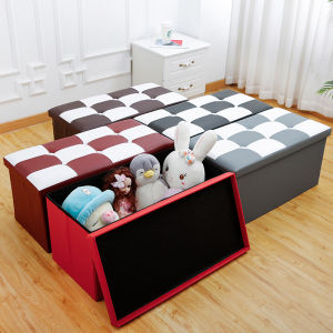 เก้าอี้สตูล กล่องเก็บของนั่งได้ พับได้ แบบหุ้มหนังPU กล่องเก็บของ พร้อมฝาหนานุ่ม นั่งได้ แข็งแรง ทรงผืนผ้า