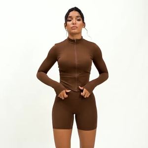Zechuang quick-dry naked-feel fitness jacket for women zippered outerwear for running sports tight-fitting long-sleeve yoga jacket 8503