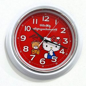 RED HELLO KITTY WALL CLOCK 10 INCHES