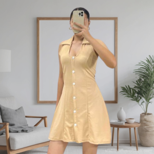 Lainey Dress With Collar And Button Embellishments Fit To Large