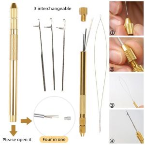 GORGE Aluminum Hair Extension Tools 4-in-1 Ventilating Loop Threader DIY Crochet s Latch Hook s Kit