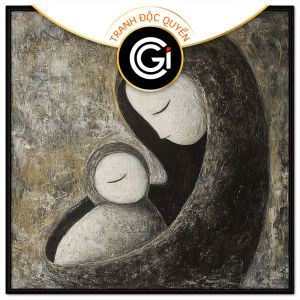 Tranh trừu tượng mẹ và con phong cách đơn giản trắng đen.Tranh treo tườngdán tường.CGI-1362