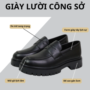 Giày da chunky loafer công sở thời trang INICHI G1229 da lì đế chunky thời trang